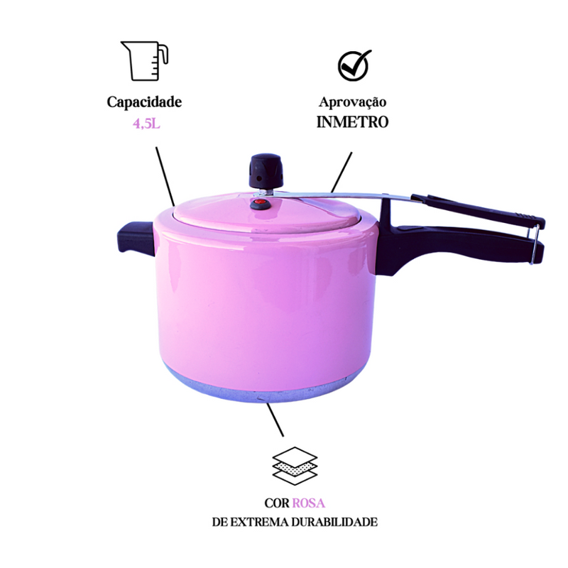 Panela de Pressão em Alumínio Rosa Fosco 4,5L